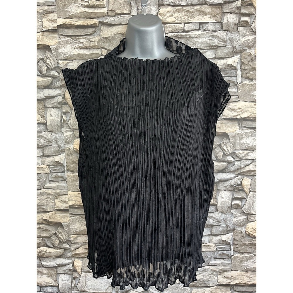 DKNY Pleated High Neck Sheer Sleeveless Blouse Sz L $69